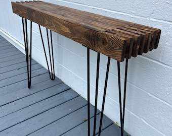 Modern Farmhouse Console Table - Wood Entryway Decor - Narrow with Hairpin Legs - Sofa Table