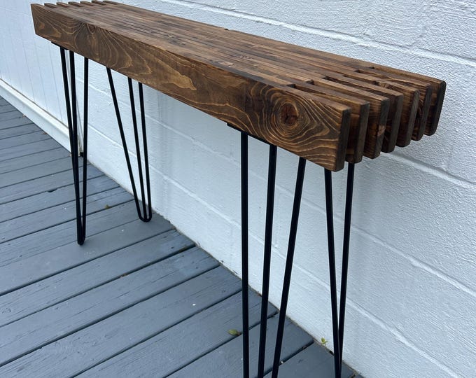 Modern Farmhouse Console Table - Wood Entryway Decor - Narrow with Hairpin Legs - Sofa Table