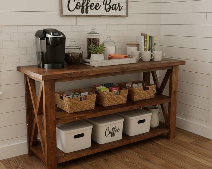 Farmhouse Buffet Table Sideboard Console Entryway Storage Coffee Bar Solid Wood Rustic Handmade Shelves