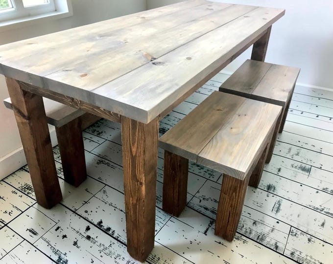 Farmhouse Dining Table Set With Bench And Stools 6ft Narrow Kitchen Table