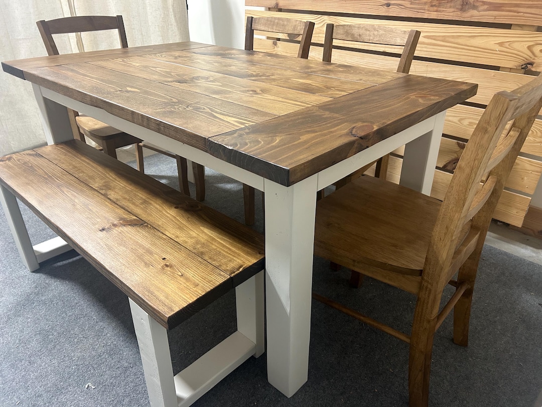 5ft Farmhouse Kitchen Table With Breadboard Ends & Bench - Etsy