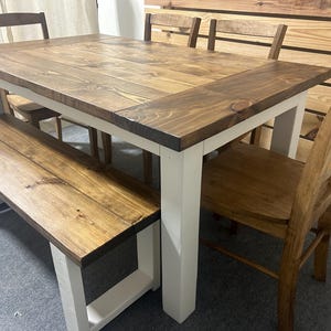Kitchen Table and Benches - Large Breadboard Ends - 5ft Dining or Kitchen Table - Wooden Farmhouse Table