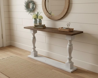 Console Table Entryway Sofa Narrow Wood Turned Leg Farmhouse Rustic Hallway Accent Furniture Handmade