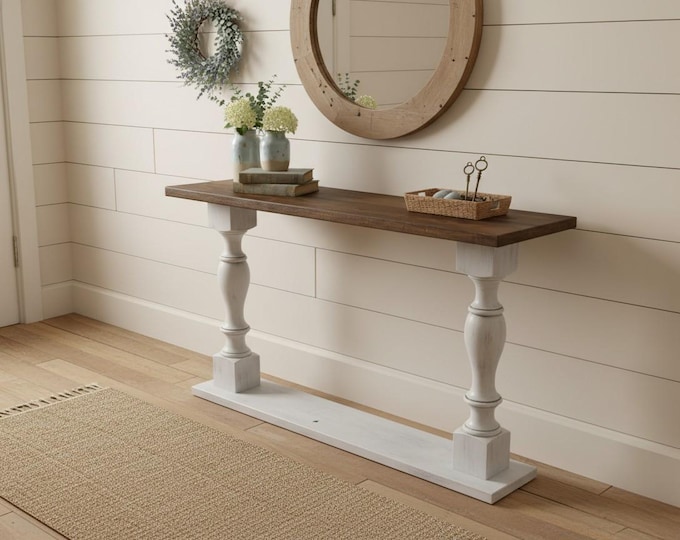 Console Table Entryway Sofa Narrow Wood Turned Leg Farmhouse Rustic Hallway Accent Furniture Handmade