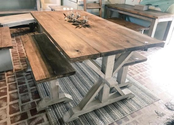 rustic farm table with bench