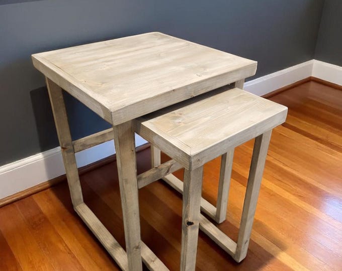 Nesting End Tables Table - Gray Whitewash - Living Room Wood Furniture