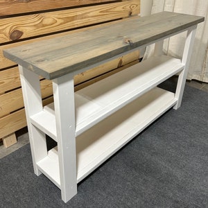 Farmhouse Style Narrow Bookcase Classic Gray Top, Pure White Base Console Table, Sofa Table, Or Entryway Table