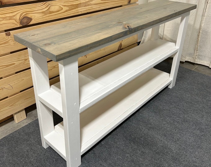 Farmhouse Style Narrow Bookcase Classic Gray Top, Pure White Base Console Table, Sofa Table, Or Entryway Table