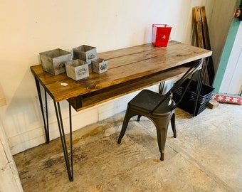 Industrial Style Desk with Hairpin Metal Legs, and Provincial Wooden Top, Desk with Storage, Handmade Office Furniture, Rustic Feel