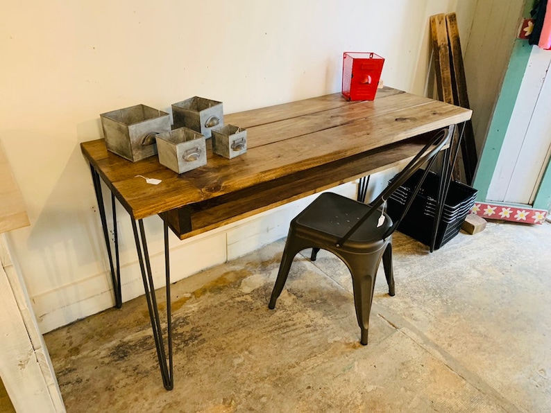 Industrial Style Desk With Hairpin Metal Legs And Provincial Wooden Top Storage Handmade Office Furniture Rustic Feel