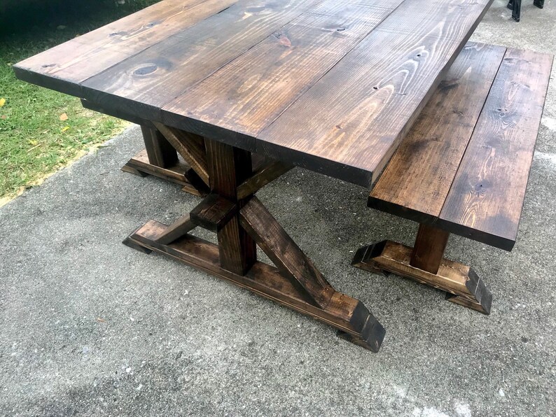 Rustic Dark Walnut Farmhouse Table With Benches Dining Set - Etsy
