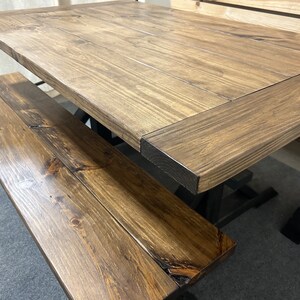 Farmhouse Trestle Table Set: Black Base, Provincial Brown Top, Benches ...