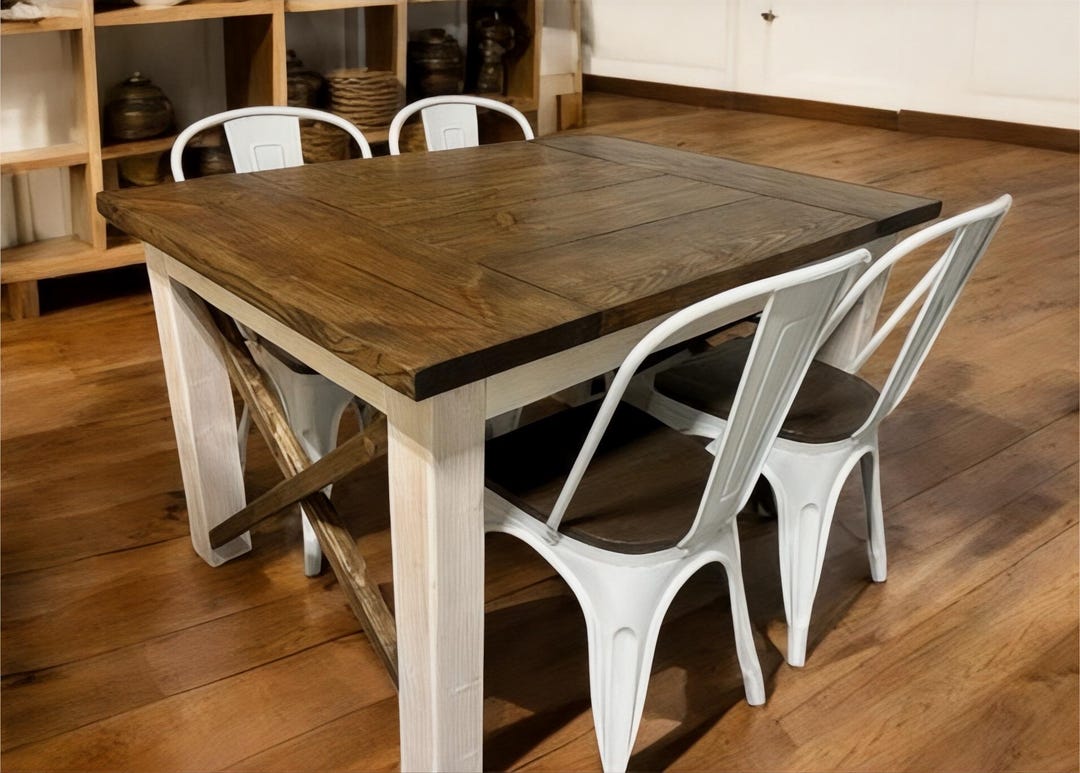 Small Farmhouse Table With Chairs - Espresso Brown, Marshmallow White - Rectangle Kitchen or ...