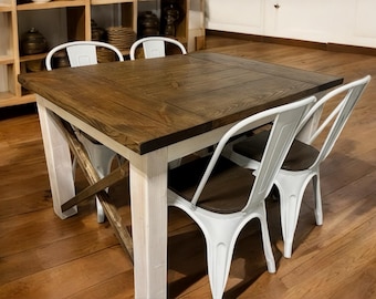 Small Farmhouse Table with Metal Chairs: Espresso & Marshmallow White