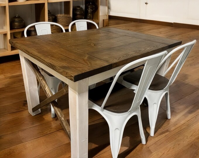 Small Farmhouse Table With Chairs - Espresso Brown, Marshmallow White - Rectangle Kitchen or Dining Room Table - Real Wood