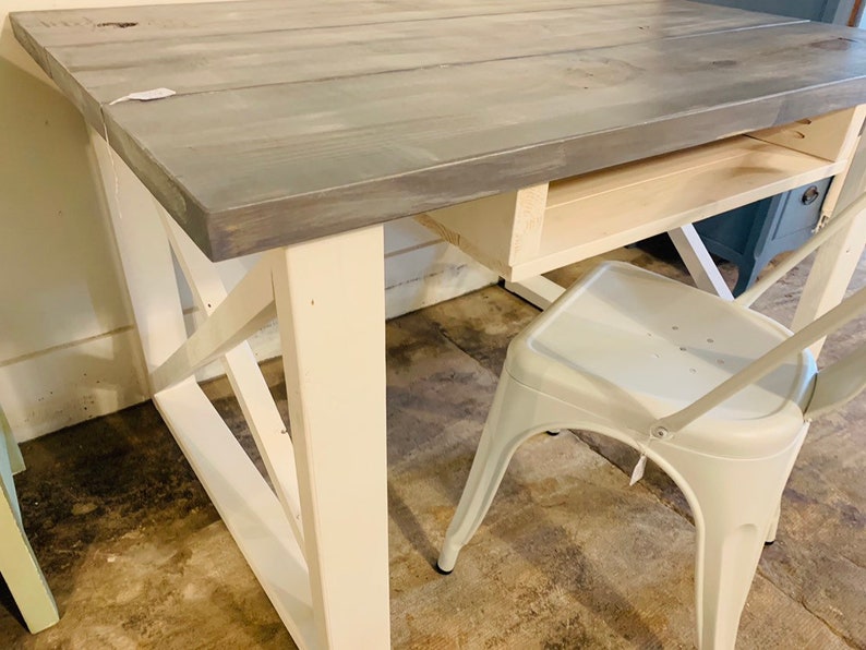Rustic Farmhouse Desk With Storage Antique White Base and Etsy