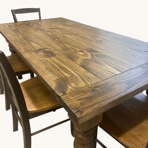 Farmhouse Dining Table Set 6ft Turned Legs Solid Wood Rustic Kitchen ...