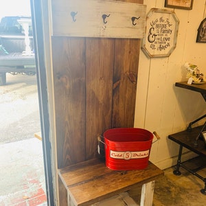 Rustic Farmhouse Hall Tree: Solid Wood Entryway Bench with Storage
