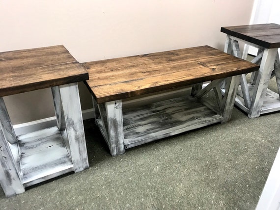 Rustic white end table on sale set