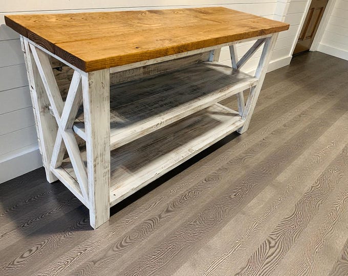 Distressed White Buffet - Solid Wood Entryway Table - Rustic Sofa Table Long