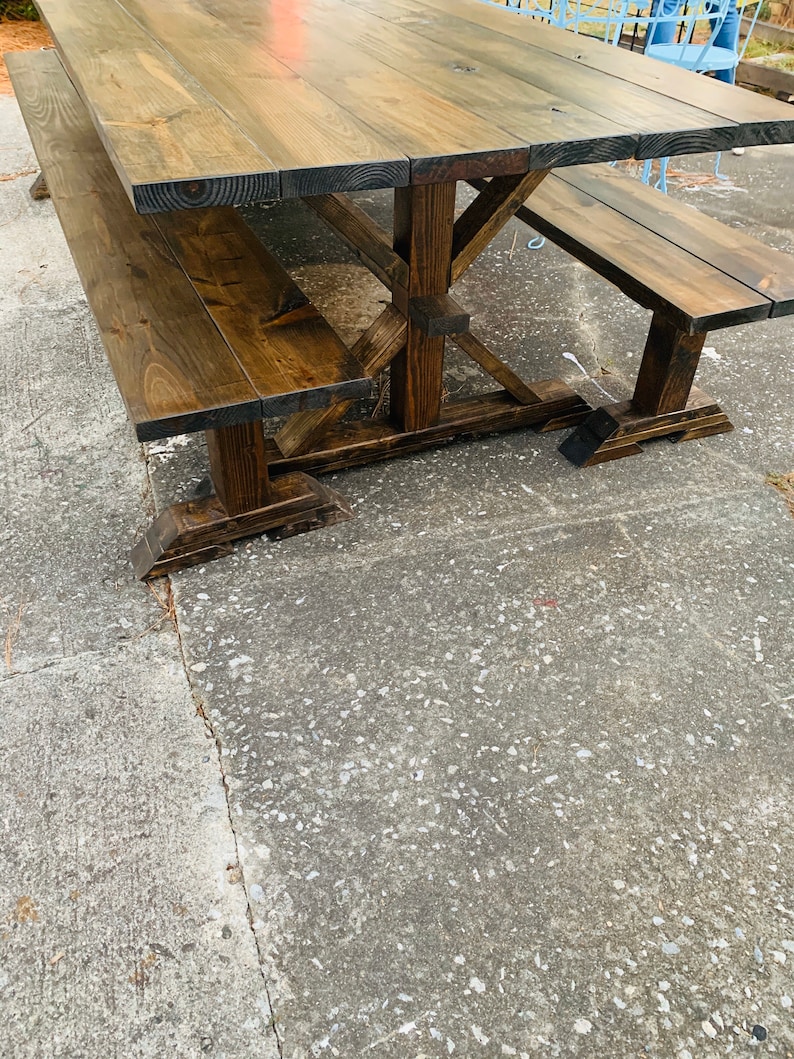 8ft Rustic Outdoor Farmhouse Table With Long Benches Banquet Etsy