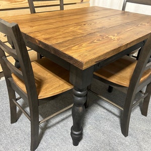 Small Modern Farmhouse Table Set - With Chairs and Turned Legs - Black and Provincial Brown - Dining Table - Kitchen Table