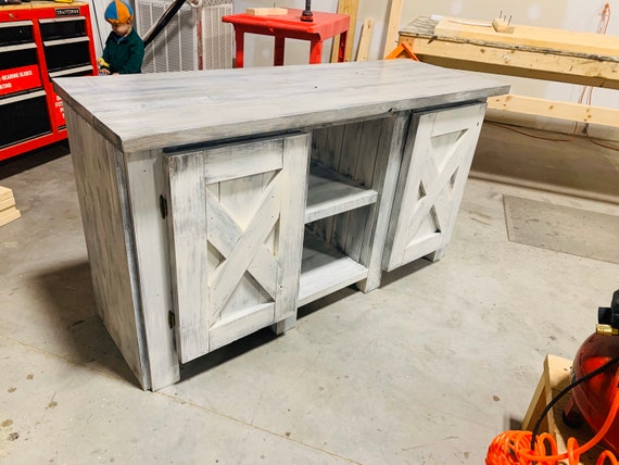 Distressed white tv console deals