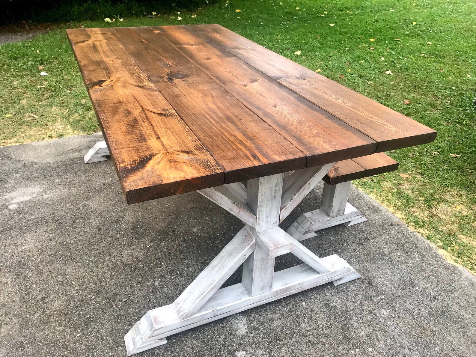 Rustic Pedestal Farmhouse Table With Bench Provincial Brown Etsy