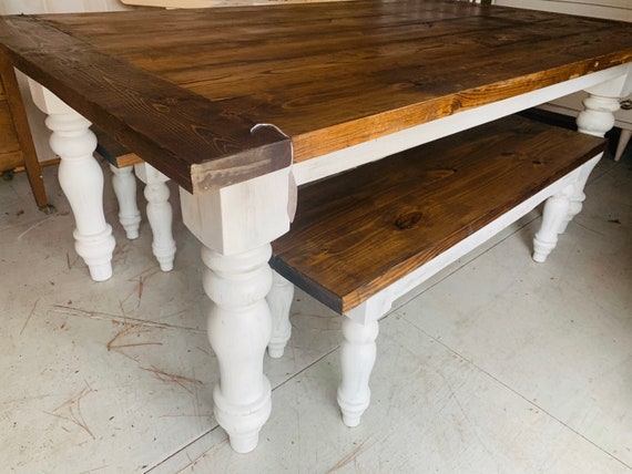 White distressed outlet farmhouse dining table
