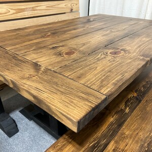 Farmhouse Trestle Table Set: Black Base, Provincial Brown Top, Benches ...