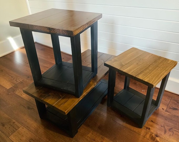 Modern Farmhouse Coffee End Side Tables Living Room Set Solid Wood Storage Rustic Furniture