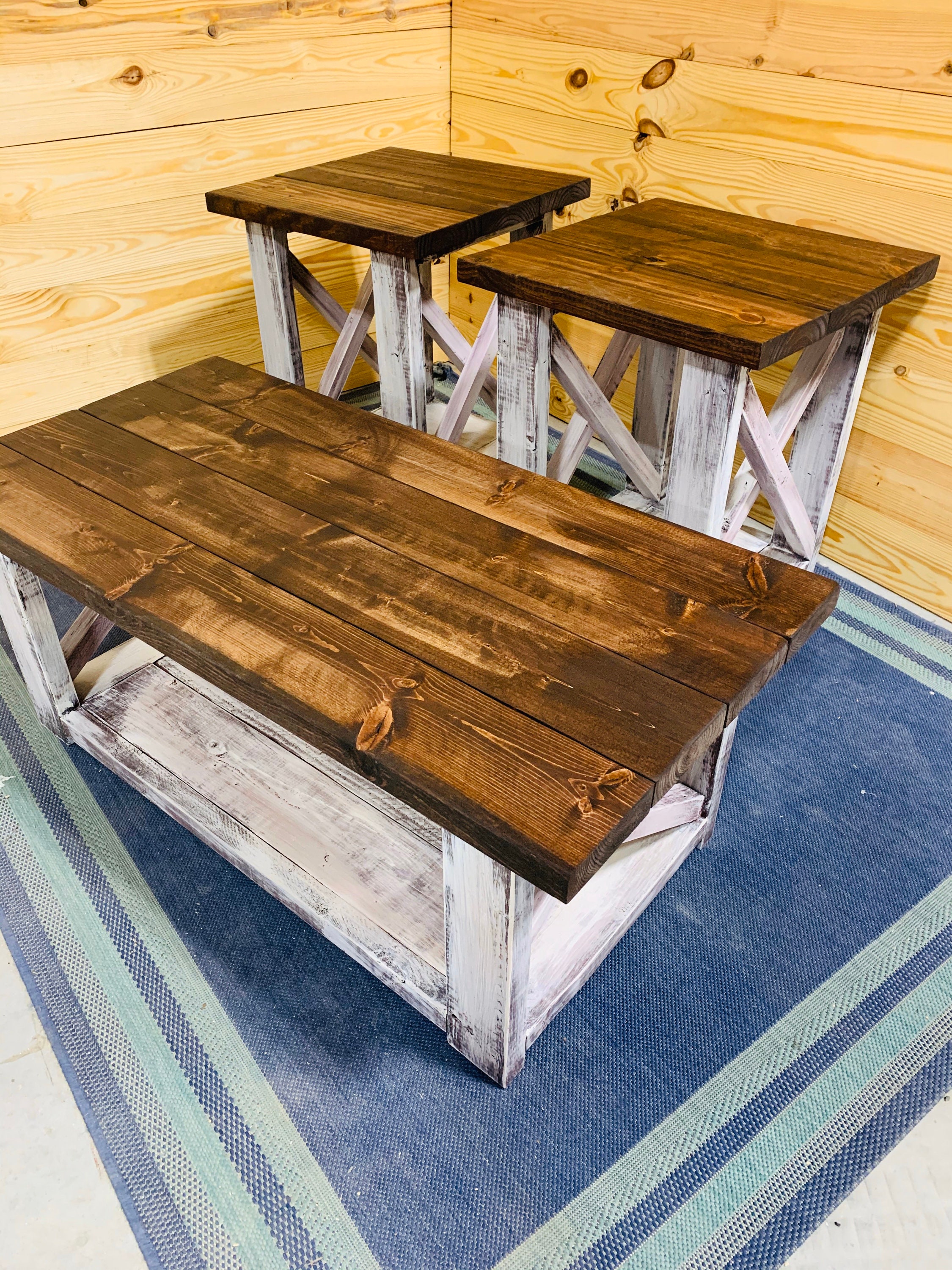 Farmhouse coffee table and end table set deals
