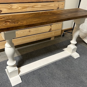Farmhouse Entryway Table - Console, Sofa Table - Antique White, Provincial Top - Wooden Rustic Farmhouse Style