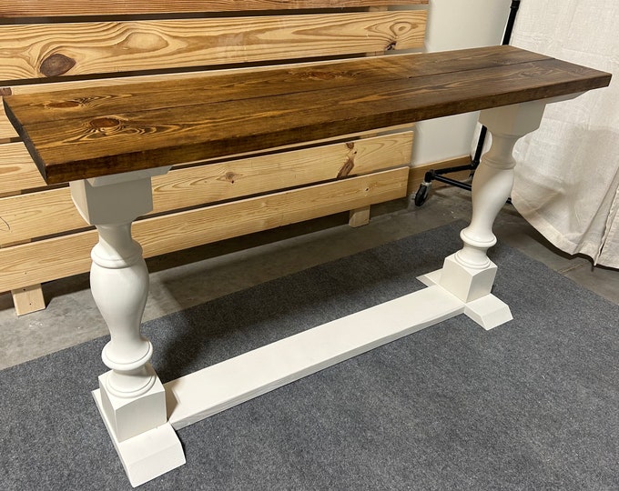 Farmhouse Entryway Table - Console, Sofa Table - Antique White, Provincial Top - Wooden Rustic Farmhouse Style