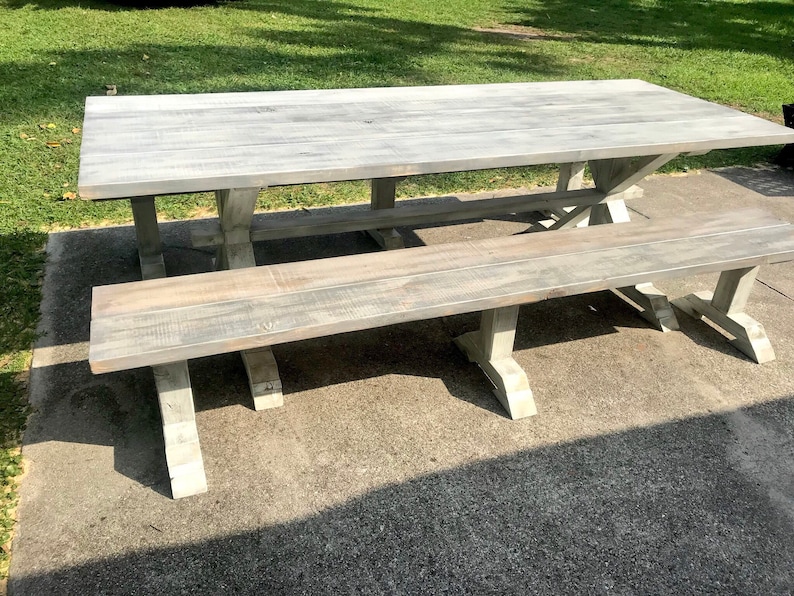 8ft Rustic Outdoor Farmhouse Table With Long Benches Banquet Etsy