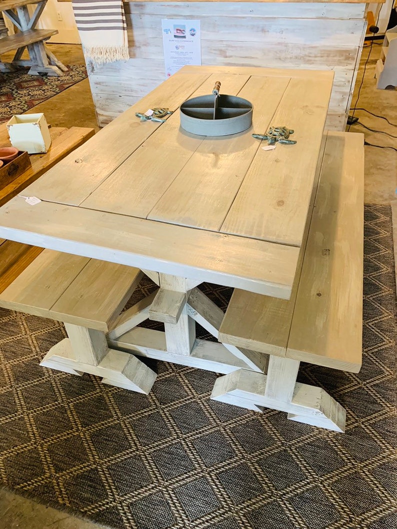 Small Rustic Farmhouse Table Set With Long Benches and Etsy