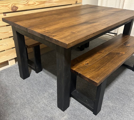 5ft Modern Farmhouse Dining Set With Benches True Black