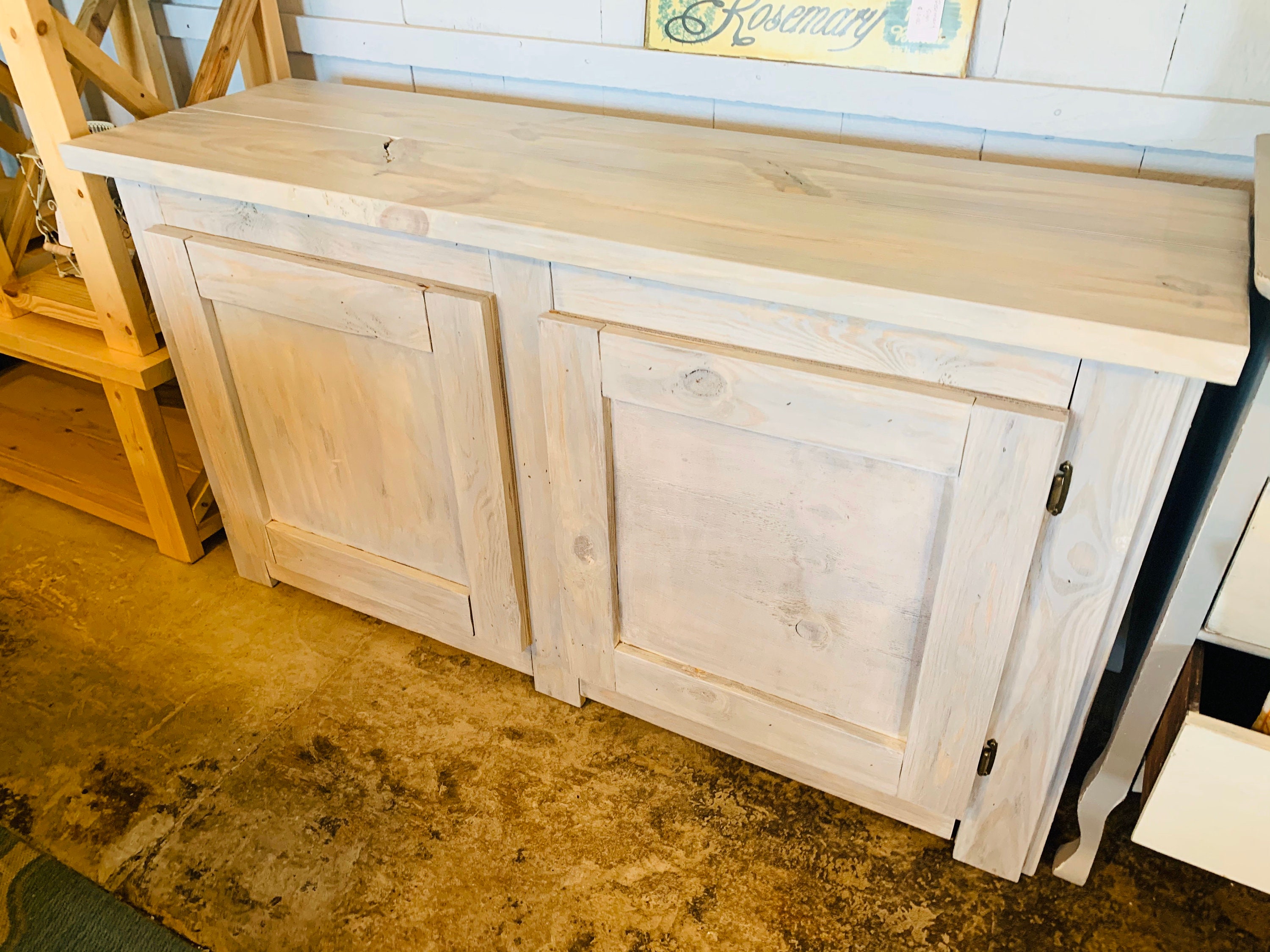Rustic Farmhouse Buffet Weathered Wood with a Antique White Stain, Wooden with Doors