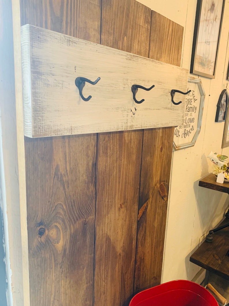 Rustic Farmhouse Hall Tree With Hooks Solid Wood Distressed Etsy