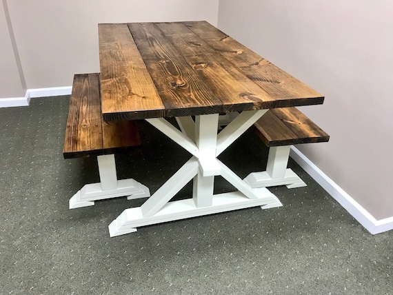 Rustic Pedestal Farmhouse Table With Benches Provincial Brown Dining Set Handmade Trestle Style Sets Room Furniture Deshpandefoundationindia Org Rustic Pedestal Farmhouse Table With, Pedestal Farmhouse Table