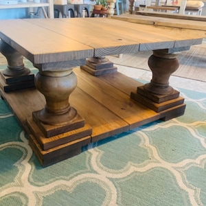 Large Square Farmhouse Coffee Table: Early American Brown, Turned Legs
