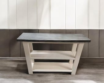 Narrow Shelving - Console Table or Bookshelf - White, Gray Whitewash - Wooden Shelving Unit - Farmhouse Style
