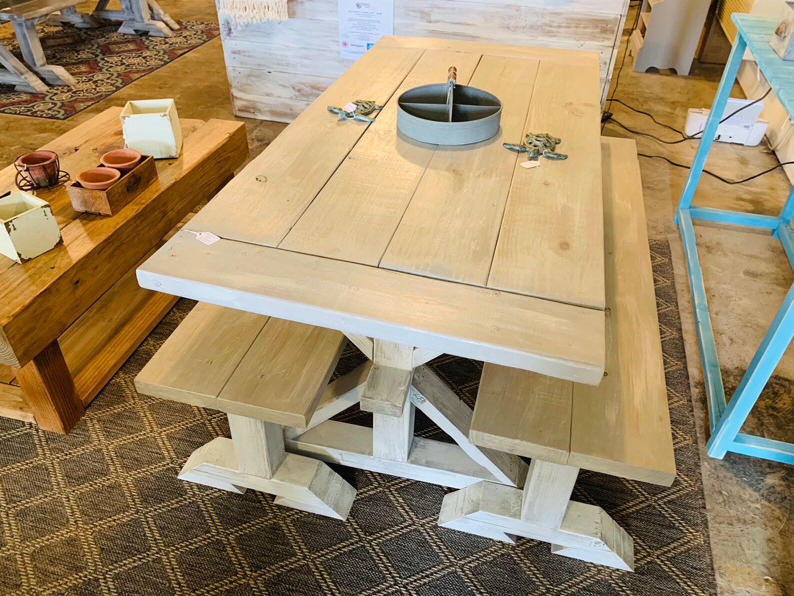Small Rustic Farmhouse Table Set With Long Benches and Etsy