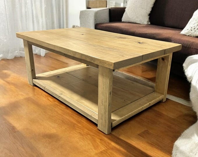 Rectangle Coffee Table - Large Wooden Coffee Table - Sandstone - Living Room Rustic Wood Furniture With Rustic Farmhouse Feel