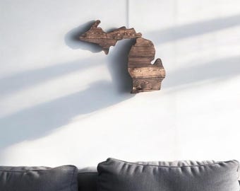 Michigan Wooden Sign - MI State Cutout - Rustic Wall Art and Decor
