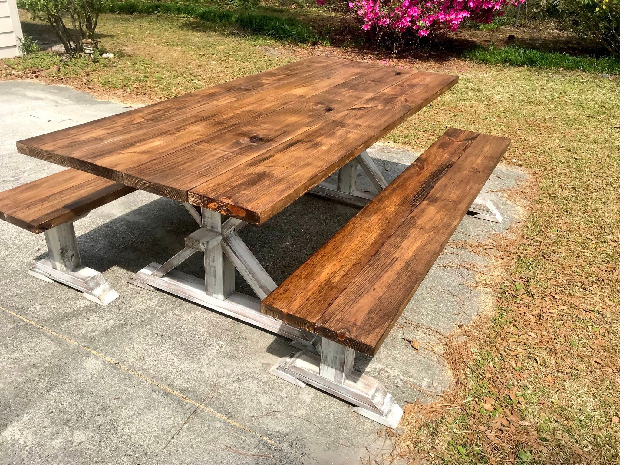 Diy Bench Leg Set Antique White Distressed Trestle Style Wooden Bench Legs Handmade Pedestal Legs Diy Coffee Table End Table Legs