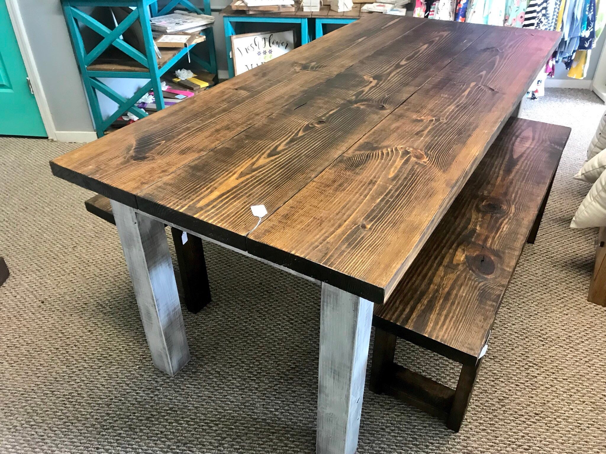 walnut kitchen table with iron base