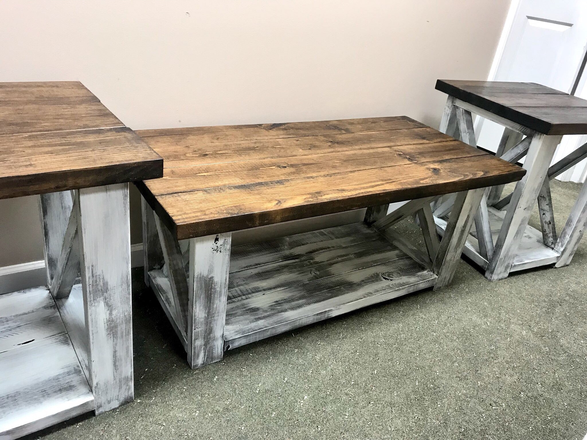 Rustic White End Tables For Living Room