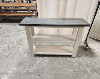 Farmhouse Style Console Table, Gray White Wash, Antique White, Wooden Bookcase, Entryway Table, Sofa Table