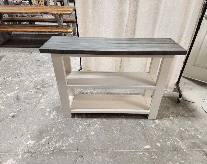 Farmhouse Style Console Table, Gray White Wash, Antique White, Wooden Bookcase, Entryway Table, Sofa Table